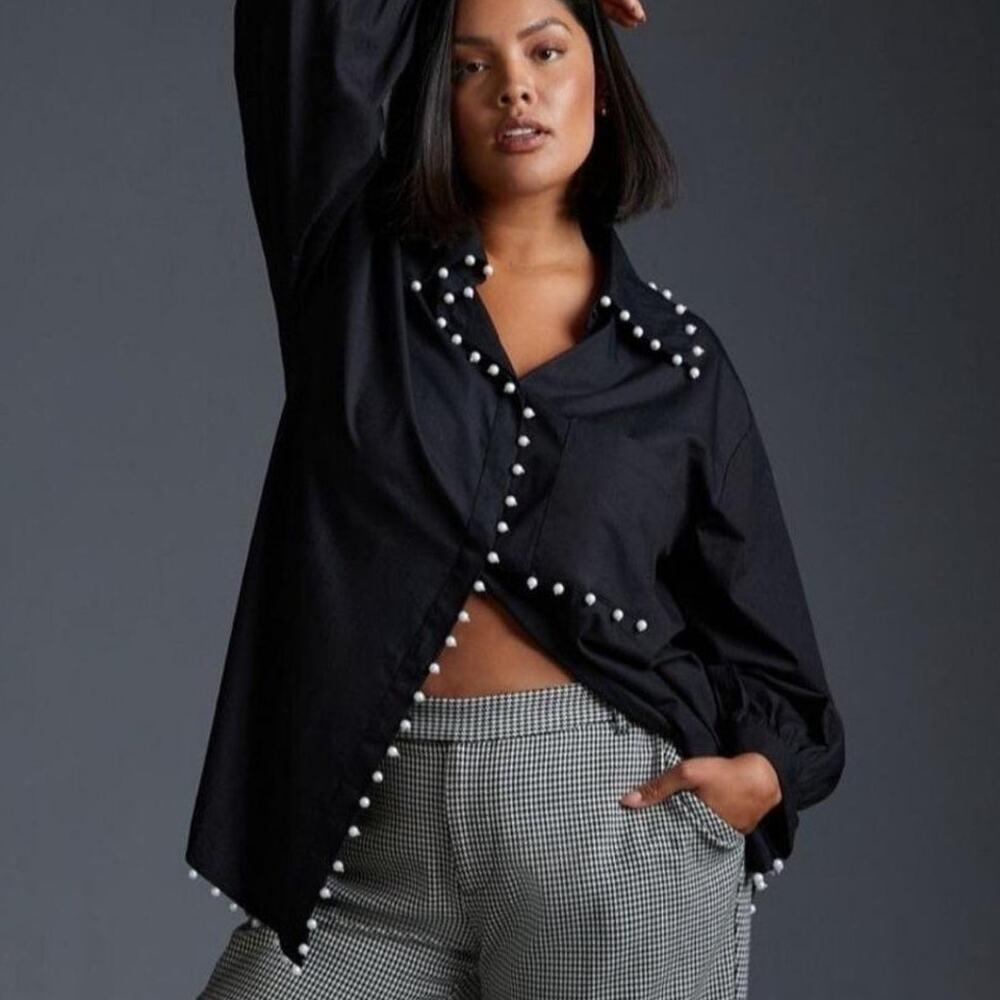 MEMEME Anthropology 1X 100% Cotton Black Pearl Shirt Artsy Dark Goth India $150